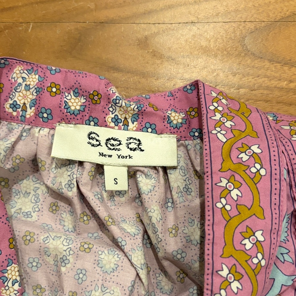 Sea New York Pink Floral Embroidered Peasant Blouse with Tassel Ties - Picture 2 of 3